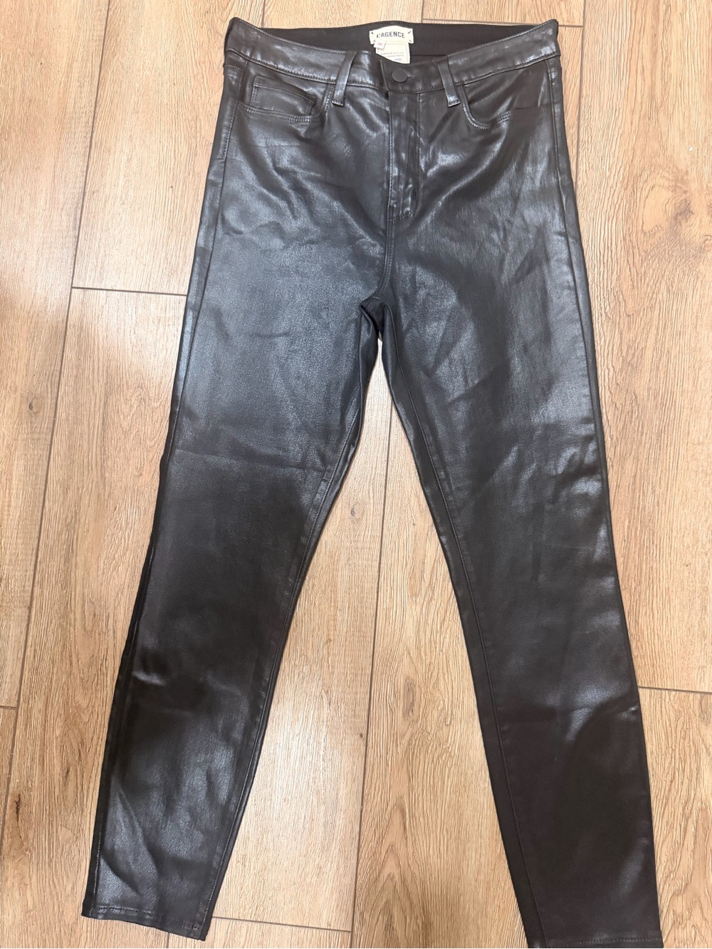 L'AGENCE Margot Black High-Shine Faux Leather Skinny Pants 0406 - Picture 2 of 9